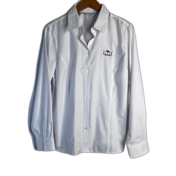 Cutter & Buck White Button Up Dress Shirt Long Sleeve "Elite Producer" Logo LG - Picture 10 of 10